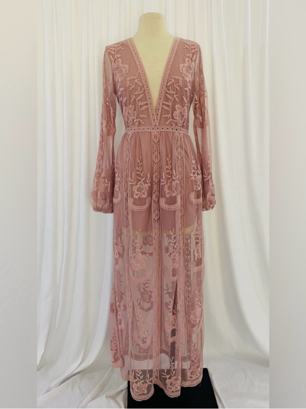 Nomad Dusty Rose Embroidered V-Neck Maxi Dress